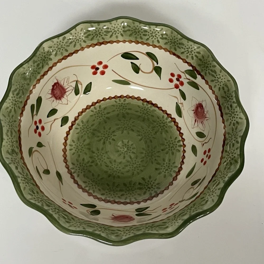 TEMP-TATIONS‎ Heritage Green Old World Floral Stoneware Soup BOWL SET